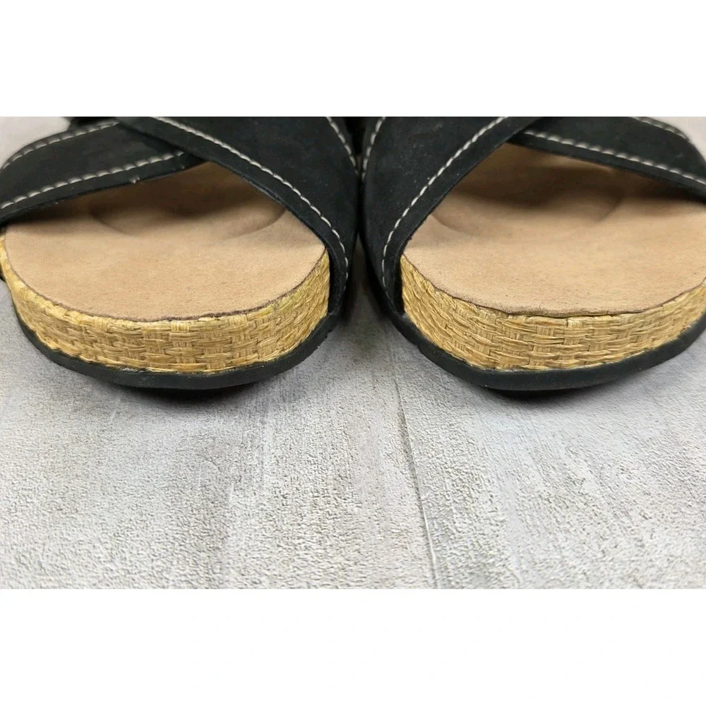 Clarks Reileigh May Black Nubuck Leather‎ Adjustable Slides Sandals Women's 9M